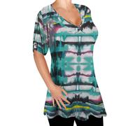 Amber Ladies V Neck Multi Print Blouse Tunic Womens Swing Flared T-Shirt Top