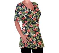 Amber Ladies V Neck Multi Print Blouse Tunic Womens Swing Flared T-Shirt Top