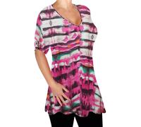 Amber Ladies V Neck Multi Print Blouse Tunic Womens Swing Flared T-Shirt Top