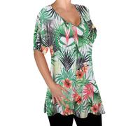 Amber Ladies V Neck Multi Print Blouse Tunic Womens Swing Flared T-Shirt Top