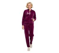 Amber Ladies Velour Leisure Suit, 2 Piece Embroidered Tracksuit Set with Zip Front Jacket & Elasticated Waist Bottoms Damson 20-22 Petite