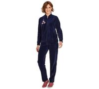 Amber Ladies Velour Leisure Suit - 2 Piece Embroidered Tracksuit Set with Zip Front Jacket & Elasticated Waist Bottoms Navy 24-26 Regular