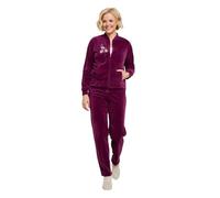 Amber Ladies Velour Leisure Suit - 2 Piece Embroidered Tracksuit Set with Zip Front Jacket & Elasticated Waist Bottoms Damson 20-22 Short
