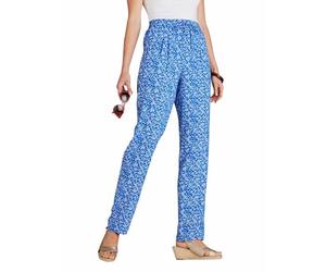 Amber Ladies Viscose Print Trousers with Elasticated Drawcord Waist Cornflower Blue 16 Extra Short