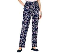 Amber Ladies Viscose Print Trousers with Elasticated Drawcord Waist Navy Floral Print 22 Short
