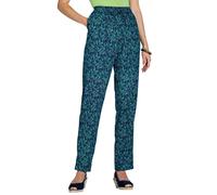 Amber Ladies Viscose Print Trousers with Elasticated Drawcord Waist Navy Turquiose Feather 12-14 Extra Short