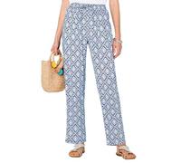 Amber Ladies Viscose Print Trousers with Elasticated Drawcord Waist Navy White Print 10 Extra Short