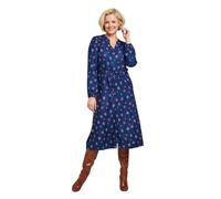 Amber Ladies Viscose Twill Print Dress, Soft Long-Sleeve Winter Dress with Elasticated Waist & Button Front | Comfortable Fit with Pockets Blue 16