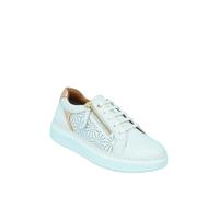 Amber Ladies Wide EE Fit Leather Trainer with Metallic Trim, Side Zip & Cushioned Ankle White 6