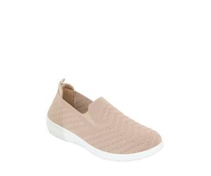 Amber Ladies Wide EE Fit Slip On Shoes Knit Fabric Trainers with Flexisole Beige 7