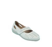 Amber Ladies Wide Fit Comfort Bar Shoe with Touch Fasten Instep Strap, Cushioned Insole, Cutwork Detail and Metallic Infill Beige 6