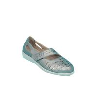 Amber Ladies Wide Fit Comfort Bar Shoe with Touch Fasten Instep Strap, Cushioned Insole, Cutwork Detail and Metallic Infill Pewter 5