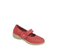 Amber Ladies Wide Fit Comfort Bar Shoes Supportive Touch-Fasten Strap Stylish Cutwork Detail Coral