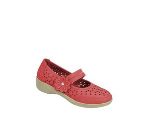 Amber Ladies Wide Fit Comfort Bar Shoes Supportive Touch-Fasten Strap Stylish Cutwork Detail Coral 5