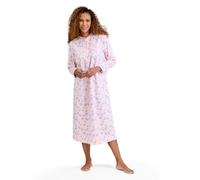 Amber Ladies Winceyette Long Sleeve Cotton Nightdress Pintuck Front Soft Brushed Cotton Leaf & Butterfly Print Pink 16-18