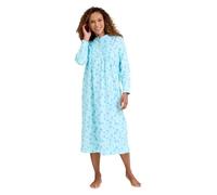 Amber Ladies Winceyette Long Sleeve Cotton Nightdress Pintuck Front Soft Brushed Cotton Leaf & Butterfly Print Aqua 20-22
