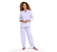Amber Ladies Winceyette Pyjama Set Soft Brushed Cotton Leaf & Butterfly Print Collar & Rever Styling Elasticated Waist Bottoms 100% Cotton Lilac 24-26