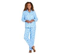 Amber Ladies Winceyette Pyjama Set Soft Brushed Cotton Leaf & Butterfly Print Collar & Rever Styling Elasticated Waist Bottoms 100% Cotton Blue 24-26