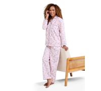 Amber Ladies Winceyette Pyjama Set Soft Brushed Cotton Leaf & Butterfly Print Collar & Rever Styling Elasticated Waist Bottoms 100% Cotton Pink 20-22