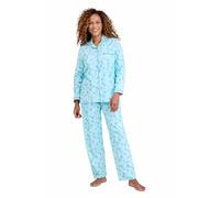 Amber Ladies Winceyette Soft Brushed 100% Cotton Pyjama Set | Women's Leaf & Butterfly Print PJ's, Piped Collar & Rever Styling Top, Expanding Elastic Waist Trouser Bottoms