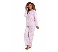 Amber Ladies Winceyette Soft Brushed 100% Cotton Pyjama Set | Women's Leaf & Butterfly Print PJ's, Piped Collar & Rever Styling Top, Expanding Elastic Waist Trouser Bottoms