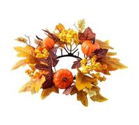Amber Leaf Circle - Faux Fall Garland with Vibrant Accents, Textured Foliage & Multi Use Ring Display for Home Party, Kitchen, Tabletop, Cabinet and Event Decoration 9.84x9.84 Inches