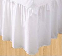 AMBER LINEN Luxury Plain Dyed Frilled Poly Cotton Platform Base Valance Sheets (White, Double)