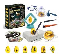 Amber Mega Fossil Dig Kit，Real Crystals & Gemstone Fossil Science Kits for Kids Age 6 7 8 9 10，Rocks & Stones & Bugs Excavation Kits，Educational STEM Science Toys Gifts Toys for 6+ Year Old Girls Boys