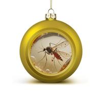 Amber Mosquito Fossil Christmas Ball Ornaments - Shatterproof Plastic Vintage Rustic Xmas Tree Decorations Pendant for Family Holiday Wedding Party Xmas Hanging Decoration