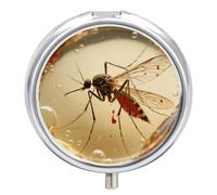 Amber Mosquito Fossil pilldispenser with Mirror 3 Compartments Waterproof Pillcase for Purse Pocket Non-Slip Grip Travel Medicine Organizer Container Box for Vitamin Fish Oil Supplement