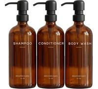 Amber Shampoo and Conditioner Dispenser Set by Brighter Barns - Body Wash and Shampoo Bottles with Pump - Refillable Plastic Shower Dispenser for Modern Bathroom Decor in Vacation Rental, Spa (Amber)