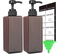 Amber Soap Dispenser with Waterproof Labels, Thickened Plastic Hand Soap Dispenser for Bathroom, Kitchen Dish Washing Liquid Bottles, Shampoo and Conditioner Bottles with Funnel (16oz 2Pack Amber)