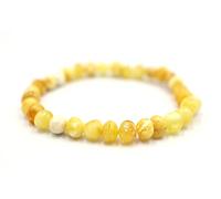 amber-us Baltic Amber Bracelet, Yellow, Natural Authentic Round Beads, Elastic Band, One Size