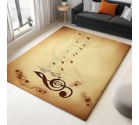 Amber Washable Rug 40x60 cm, Non Slip with Rubber Backing Soft Low-Pile Area Rug - Retro Sheet Music Notes Printed Carpet for Bedroom living room Lounge Dining Room Office