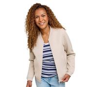 Amber Women's 100% Cotton Lightweight Mock Quilt Jersey Zip Jacket with Ribbed in Beige | Size: 12 Amber Beige 12