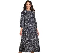 Amber Women's 3/4 Sleeve Front Gathered Print Viscose Crepe Dress in Navy | Size: 16 Amber Navy 16