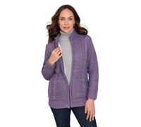 Amber Ladies Borg Fleece Lined Zip Cardigan Cable Knit Design Warm Marl Yarn with Full Zip Front Lavender 16-18