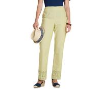 Amber Women's Cutwork Hem Cotton Trousers with Elasticated Back Waist Lightweight in Lime | Size: 20S Amber Lime 20S