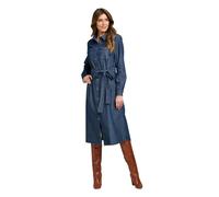 Amber Ladies Denim Midi Dress - Button-Through Long Sleeve Style with Detachable Belt & Chest Pockets | 100% Cotton Indigo 14