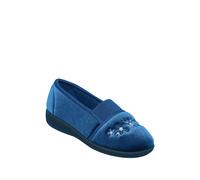 Amber Women's Embroidered Velour Wide EEE Fit Slippers with Elastic Gusset & Sturdy in Blue | Size: 8 Amber Blue 8