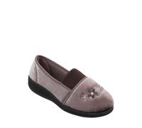 Amber Ladies Embroidered Velour Wide EEE Fit Slippers with Elastic Gusset & Sturdy Sole Mink 6