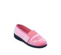 Amber Women's Embroidered Velour Wide EEE Fit Slippers with Elastic Gusset & Sturdy in Pink | Size: 6 Amber Pink 6