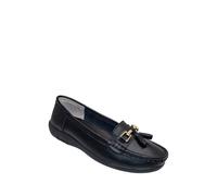 Amber Ladies Extra Wide EE Fit Leather Loafer, Cushioned Padded Insole & Breathable Leather Uppers Black 6