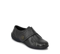 Extra Wide EE Fit Touch Fasten Leather Shoe Amber Black 7