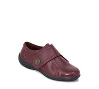 Amber Ladies Extra Wide EE Fit Leather Shoes with Touch Fasten Strap - Smart Everyday Comfort with Stylish Button Detail Burgundy 8