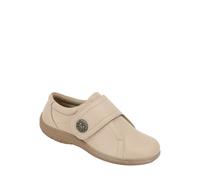Ladies Extra Wide EEE Fit Leather Shoe with Touch Fasten & Button Amber Off White 8