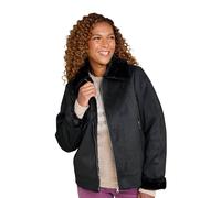 Amber Ladies Bonded Zip Front Faux Shearling Jacket Sueded Finish Supersoft Lined Winter Coat Black 18