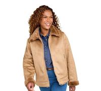 Amber Women's Faux Shearling Lined Zip Jacket, Supersoft with Sueded Finish in Natural | Size: 20 Amber Natural 20