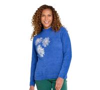 Amber Women's Flower Burst Sequin Jumper - Fluffy Knit with Pearl & Sequin Detail in Blue | Size: 20-22 Amber Blue 20-22