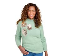 Amber Women's Flower Burst Sequin Jumper - Fluffy Knit with Pearl & Sequin Detail in Light Green | Size: 20-22 Amber Light Green 20-22